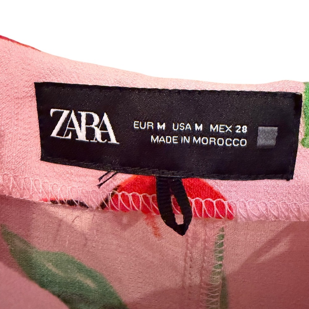 ZARA Cherry Print Tie Shoulder Mini Dress Womens Medium Pink Coquette Dainty Y2K - Picture 10 of 15